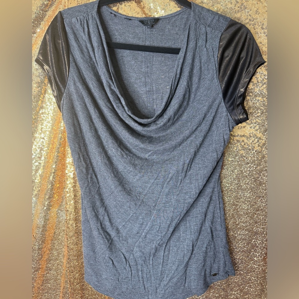 Guess Gray and Black Cowl Neck Blouse